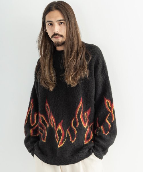 ニット メンズ セーター ストリート リラックス オーバーサイズ ビッグシルエット ドロップショルダー モヘアタッチ プレゼント ギフト クリスマス アクリル ロッキーモンロー Rocky Monroe D Fashion