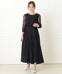 Lace Ladies/レース袖 ラウンドネック ロングプリーツワンピースドレス/503711292