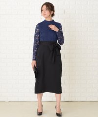 Lace Ladies/レース長袖ウエストリボン スリット入りワンピースドレス/503711295