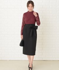 Lace Ladies/レース長袖ウエストリボン スリット入りワンピースドレス/503711295