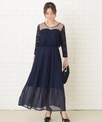 Lace Ladies/レース切替 七分袖プリーツデザインワンピースドレス/503711303