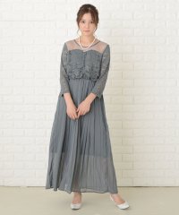 Lace Ladies/レース切替 七分袖プリーツデザインワンピースドレス/503711303