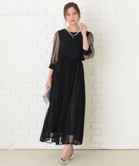 Lace Ladies/ドットチュールシアー袖シフォンロングワンピースドレス/503711306