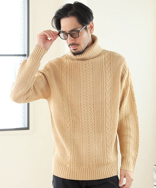 セール ケーブル編みニットメンズ無地タートルネッククルーネックフィッシャーマンセーター マエストーソ Maestoso D Fashion