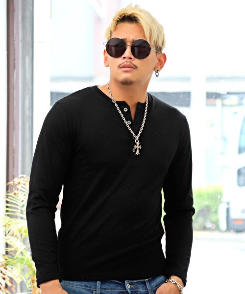 セール スラブヘンリーネック長袖tシャツ ロンｔ メンズ ヘンリーネック 長袖 Tシャツ ラグスタイル Luxstyle D Fashion