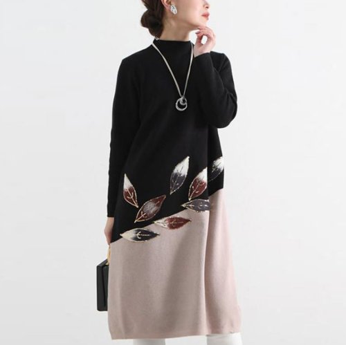 リーフ模様のコクーンニットワンピース サワアラモード Sawa A La Mode D Fashion リーフ模様のコクーンニットワンピース サワアラモード Sawa A La Mode D Fashion
