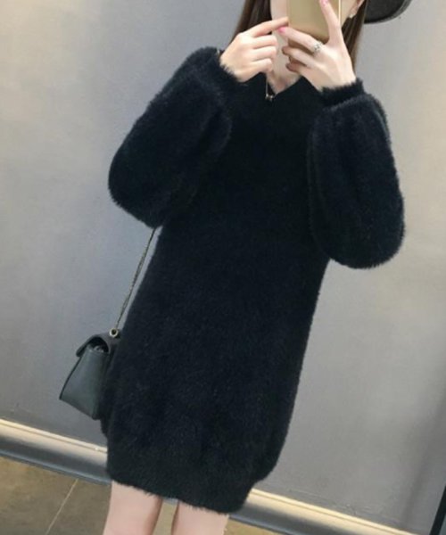 セール ニットワンピース モヘアニット ニットトップス シャギーニットvネック バルーン袖 プルオーバー レディース トップス ふわふわ もこもこ フェミニン ショッピングゴー Shoppinggo D Fashion