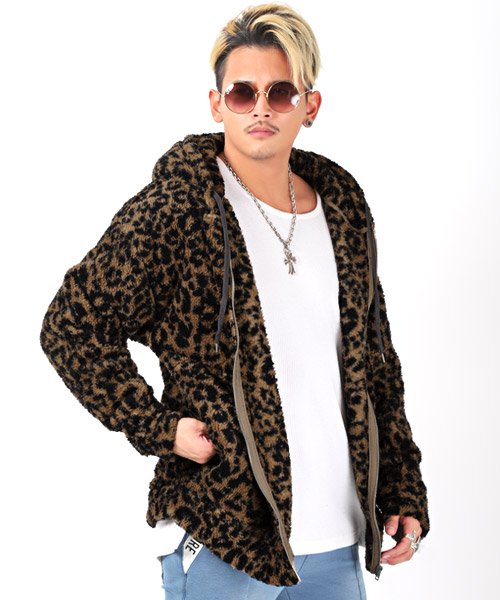 セール ソフトシャギーボアヒョウ柄zipパーカー ボア パーカー メンズ ビッグシルエット 豹柄 ラグスタイル Luxstyle D Fashion