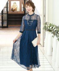 PourVous/プールヴー PourVous 結婚式ワンピースドレスボックスプリーツ七分袖&ロングフォーマル パーティードレス 20代 30代 40代/503735513