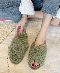 shoppinggo/ショッピングゴー shoppinggo サンダル レディース クロス ファーサンダル ファースリッパ サンダルファー ルームシューズ モコモコ 大きいサイズ 暖/503749200