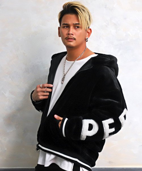 フェイクファーブルゾンパーカー ジャケット メンズ ビッグシルエット フェイクファー バックロゴ ラグスタイル Luxstyle D Fashion フェイクファーブルゾンパーカー ジャケット メンズ ビッグシルエット フェイクファー バックロゴ ラグスタイル Luxstyle D Fashion