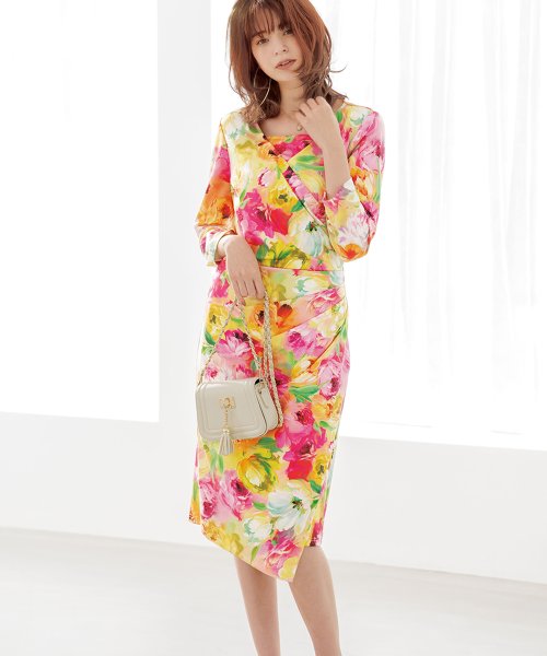 ジャージー素材ぼかし花柄カシュクールワンピース ラナン Ranan D Fashion ジャージー素材ぼかし花柄カシュクールワンピース ラナン Ranan D Fashion