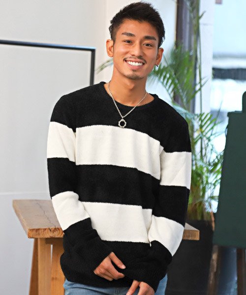 セール15 Off モールボーダーセーター ニット メンズ セーター シャギー ボーダー 秋冬 ラグスタイル Luxstyle D Fashion セール15 Off モールボーダーセーター ニット メンズ セーター シャギー ボーダー 秋冬 ラグスタイル Luxstyle D Fashion