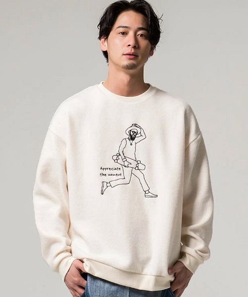 Cavaria キャバリア イラスト刺繍入りクルーネック長袖ニットトレーナー キャバリア Cavaria D Fashion Cavaria キャバリア イラスト刺繍入りクルーネック長袖ニットトレーナー キャバリア Cavaria D Fashion