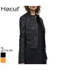 Haruf/ハルフ Haruf レザージャケット 革ジャン シングルライダース レディース 本革 かわいい スタンド ノーカラー ラムレザー 羊革 ブラック 黒 キャメル /503762045