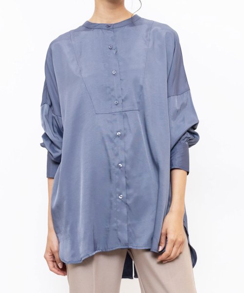 セール トップス ノーカラーブラウス レディース 長袖 シャツ ミリアンデニ Mili An Deni D Fashion