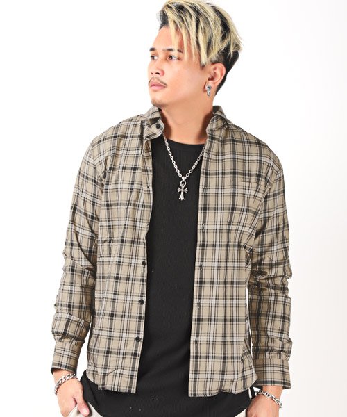 セール チェックシャツ 長袖シャツ メンズ チェックシャツ チェック柄 総柄 ラグスタイル Luxstyle D Fashion