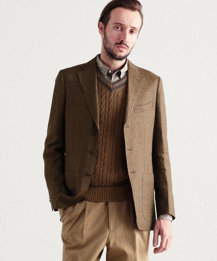 TOMORROWLAND ブラウン ノーカラージャケットセットアップ涼しいスーツ TOMORROWLAND ブラウン ノーカラージャケットセットアップ涼しい