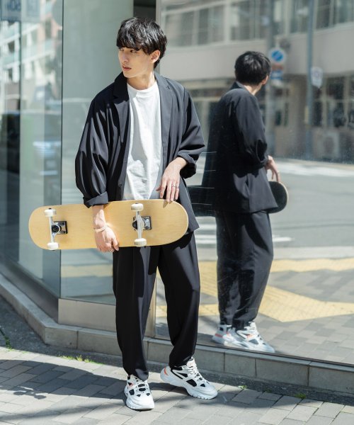 セール ジャケット テーパードパンツ セットアップ メンズ カジュアル シンプル ビッグシルエット ワイド タック ストリート スラックス 無地 オーバーサイズ 2点セ ロッキーモンロー Rocky Monroe D Fashion