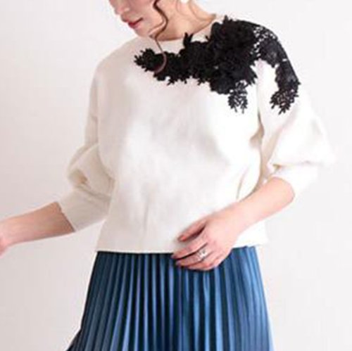 花モチーフレース付きボリューム袖ニットトップス サワアラモード Sawa A La Mode D Fashion 花モチーフレース付きボリューム袖ニットトップス サワアラモード Sawa A La Mode D Fashion