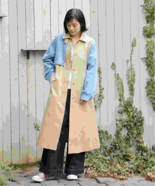 デニム切替えステンカラーコート エルビーシー Lbc D Fashion デニム切替えステンカラーコート エルビーシー Lbc D Fashion