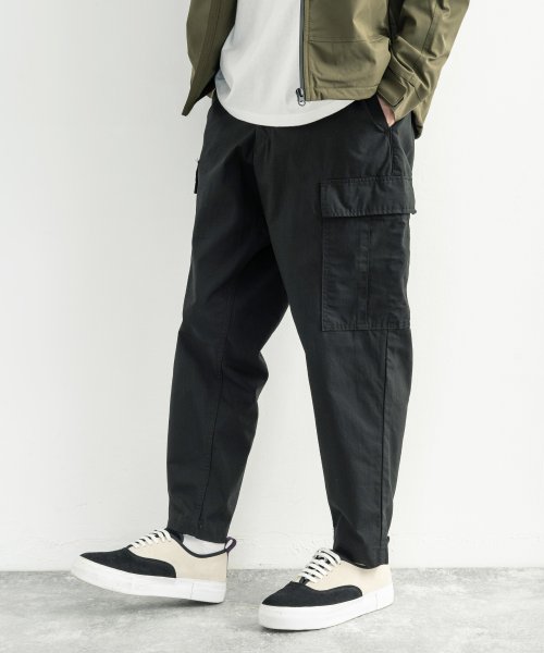 カーゴパンツ メンズ テーパード カジュアル ミリタリー 無地 シンプル 綿 コットン イージー 9分丈 ウエストゴム 日本製 国産 Betty Smith ベ ロッキーモンロー Rocky Monroe D Fashion