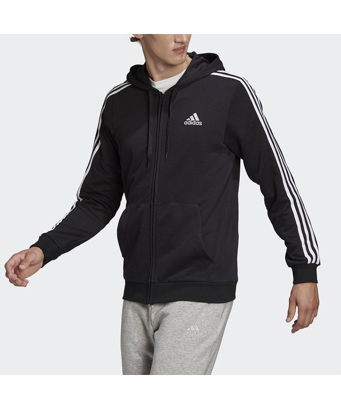 エッセンシャルズ フレンチテリー 3ストライプス フルジップ パーカー