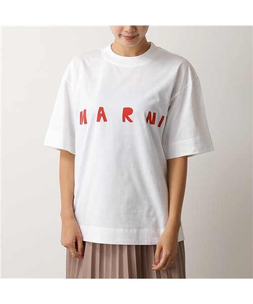 セール 10 Off Marni マルニ Thjet49epd Scq87 クルーネック オーバーサイズ 半袖 Tシャツ カットソー ロゴt Low01 ホワイト レッド レディ マルニ Marni D Fashion