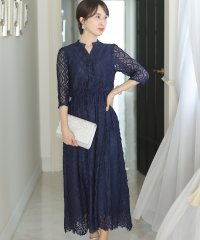 PourVous/スキッパーカラーレースドレス ロングスカート/結婚式ワンピース・同窓会・成人式・セレモニー大きいサイズ対応フォーマルパーティードレス/503713513