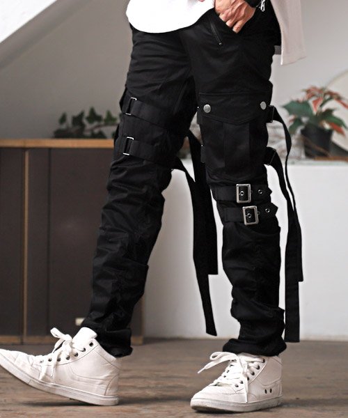 ベルトデザインカーゴパンツ カーゴパンツ メンズ ベルト サイドポケット ワークパンツ ラグスタイル Luxstyle D Fashion