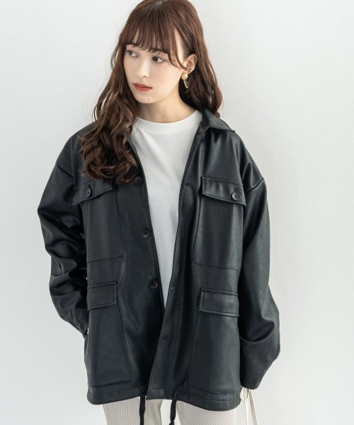 クーポン フェイクレザージャケット ブルゾン アウター メンズ レディース キレカジ ストリート 無地 シンプル オーバーサイズ ビッグシルエット ドロップショルダー 春 ロッキーモンロー Rocky Monroe D Fashion