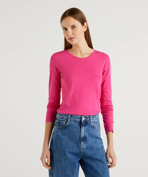 セール コットンクルーネック長袖tシャツ カットソー ベネトン レディース Benetton Women D Fashion