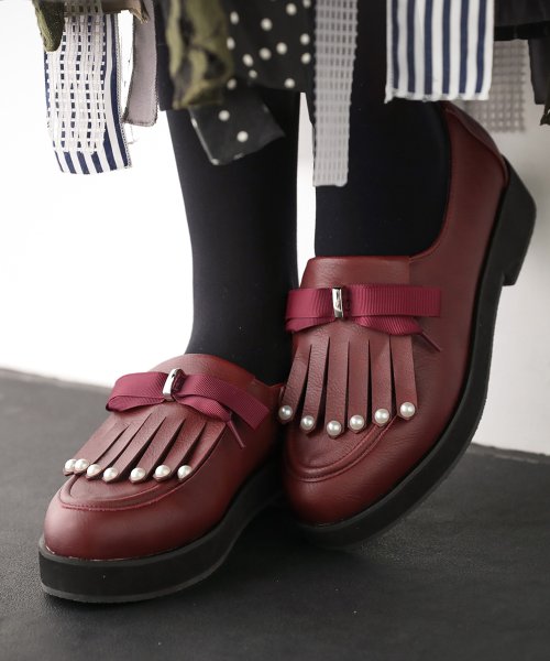 リボン パールフリンジローファー オシャレウォーカー Osharewalker D Fashion