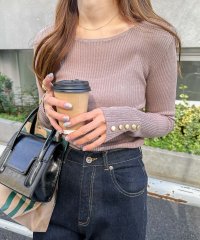 and　Me.../アンドミー andme ゴールドボタン付き長袖シアーリブニットトップス/503823758