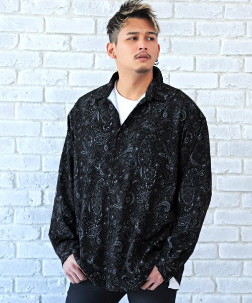 総柄プリントbigシャツ 長袖シャツ メンズ ビッグシルエット ペイズリー柄 プリント 総柄 ラグスタイル Luxstyle D Fashion