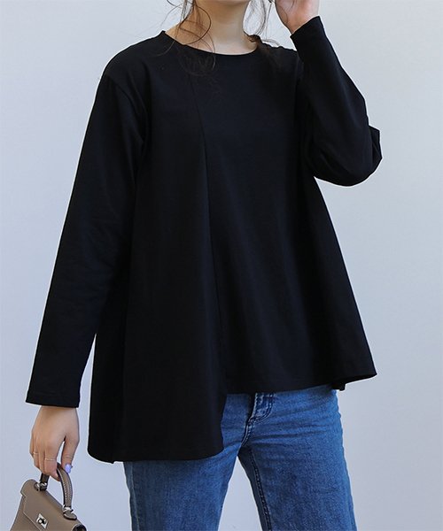 セール アシンメトリー長袖カットソー シンプル カジュアル レディース 春 秋 アミュレット Amulet D Fashion
