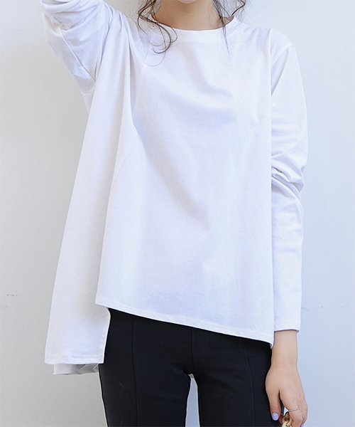 セール アシンメトリー長袖カットソー シンプル カジュアル レディース 春 秋 アミュレット Amulet D Fashion