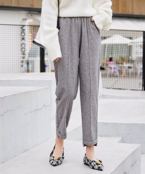 セール 裏起毛あり なし ツイード センタープレス テーパードパンツ レースレディース Lace Ladies D Fashion セール 裏起毛あり なし ツイード センタープレス テーパードパンツ レースレディース Lace Ladies D Fashion