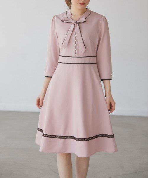 セール パール付き配色ライン入りボウタイりぼんワンピース トッコクローゼット Tocco Closet D Fashion