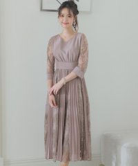 PourVous/プールヴー PourVous 七分袖&ミモレ丈パーティードレスレース＆プリーツ大きいサイズ結婚式フォーマル ワンピース 20代 30代 40代/503853649