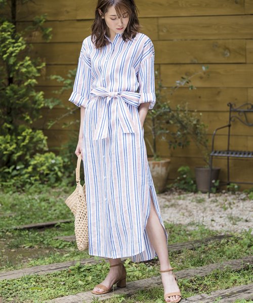 セール リネンカラーボーダーシャツワンピース アナイ Anayi D Fashion セール リネンカラーボーダーシャツワンピース アナイ Anayi D Fashion