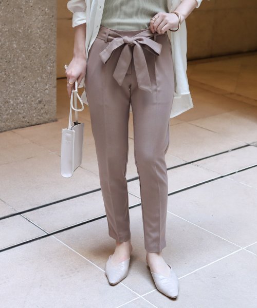セール H 5 ウエストリボン テーパードパンツ ウエストゴム ボトムス 通年 アンドミー And Me D Fashion