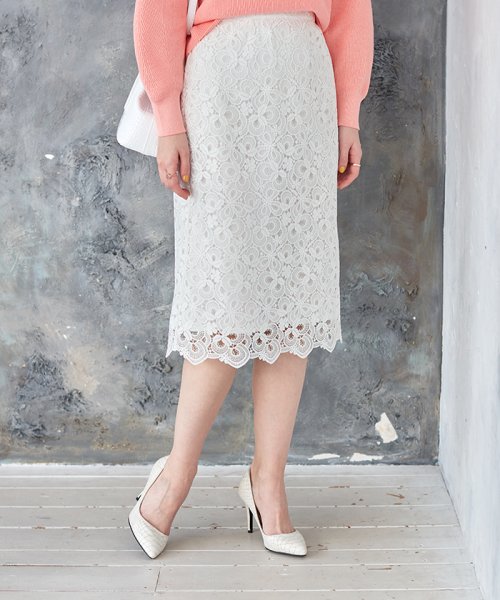 セール モザイクフラワーレースタイトスカート アナイ Anayi D Fashion セール モザイクフラワーレースタイトスカート アナイ Anayi D Fashion