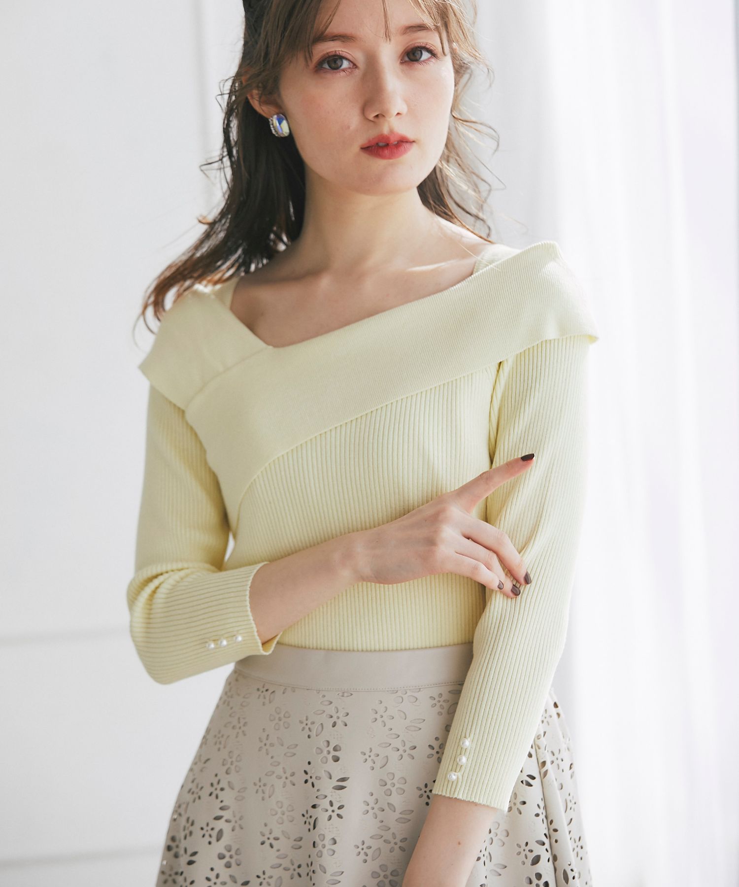 【タグ付き未使用】コルコバード　立体的リボン♡パフスリーブニットトップス AMBIDEX Store ○○BICOLOR Choker リブニット(F グレー): l