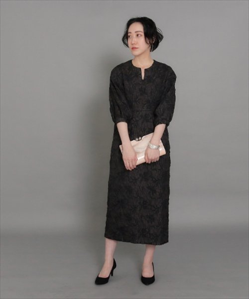 低身長向けサイズ ふくれジャガードウエスト切替ワンピース アウリィ Auli D Fashion 低身長向けサイズ ふくれジャガードウエスト切替ワンピース アウリィ Auli D Fashion