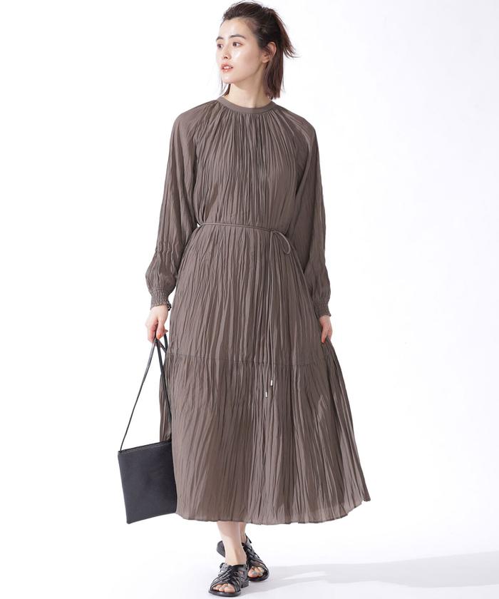 セール 50%OFF】ワッシャープリーツサテンワンピース 長袖