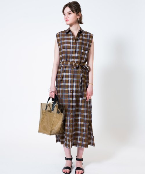 セール ダークチェックノースリーブシャツワンピース アルアバイル Allureville D Fashion