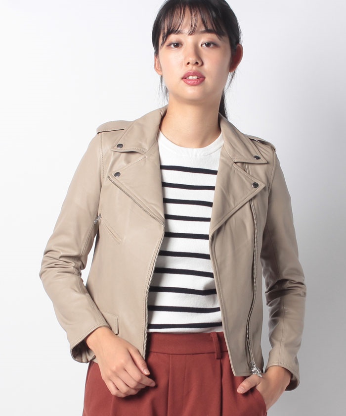 ⭐︎美品⭐︎allureville ベージュ ダブルライダースジャケット サイズ2 allureville ベージュ レザーダブルライダースジャケット サイズ