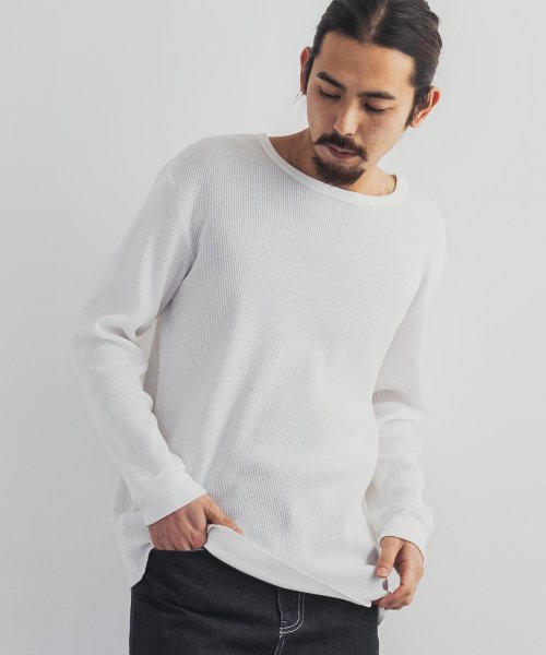 Tシャツ ワッフル サーマル カットソー ロンt メンズ レディース ユニセックス 無地 長袖 白 黒 丸首 クルーネック シンプル カジュアル ホワイト ブラ ロッキーモンロー Rocky Monroe D Fashion