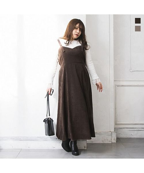 コーデュロイビスチェワンピース クレット 大きいサイズ Clette D Fashion コーデュロイビスチェワンピース クレット 大きいサイズ Clette D Fashion